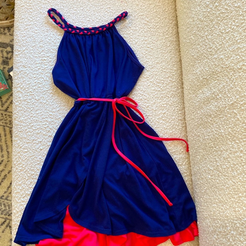Tank dress for girls from Zunie. Layered dress in colors blue and pink/hot pink